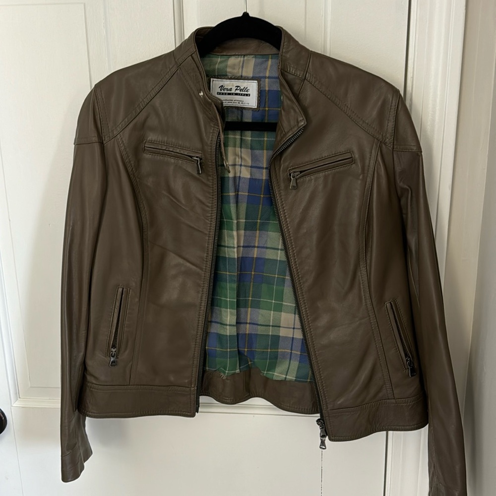 Olive green Italian leather jacket